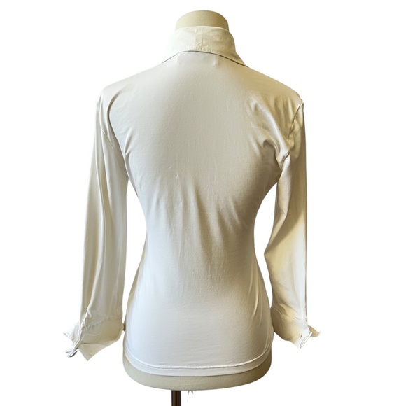 SOLD ANNE FONTAINE SURPRISE TOP 40 6-8 WHITE WRAP 3/4 SLEEVE STRETCH PIMA COTTON - Picture 5 of 12